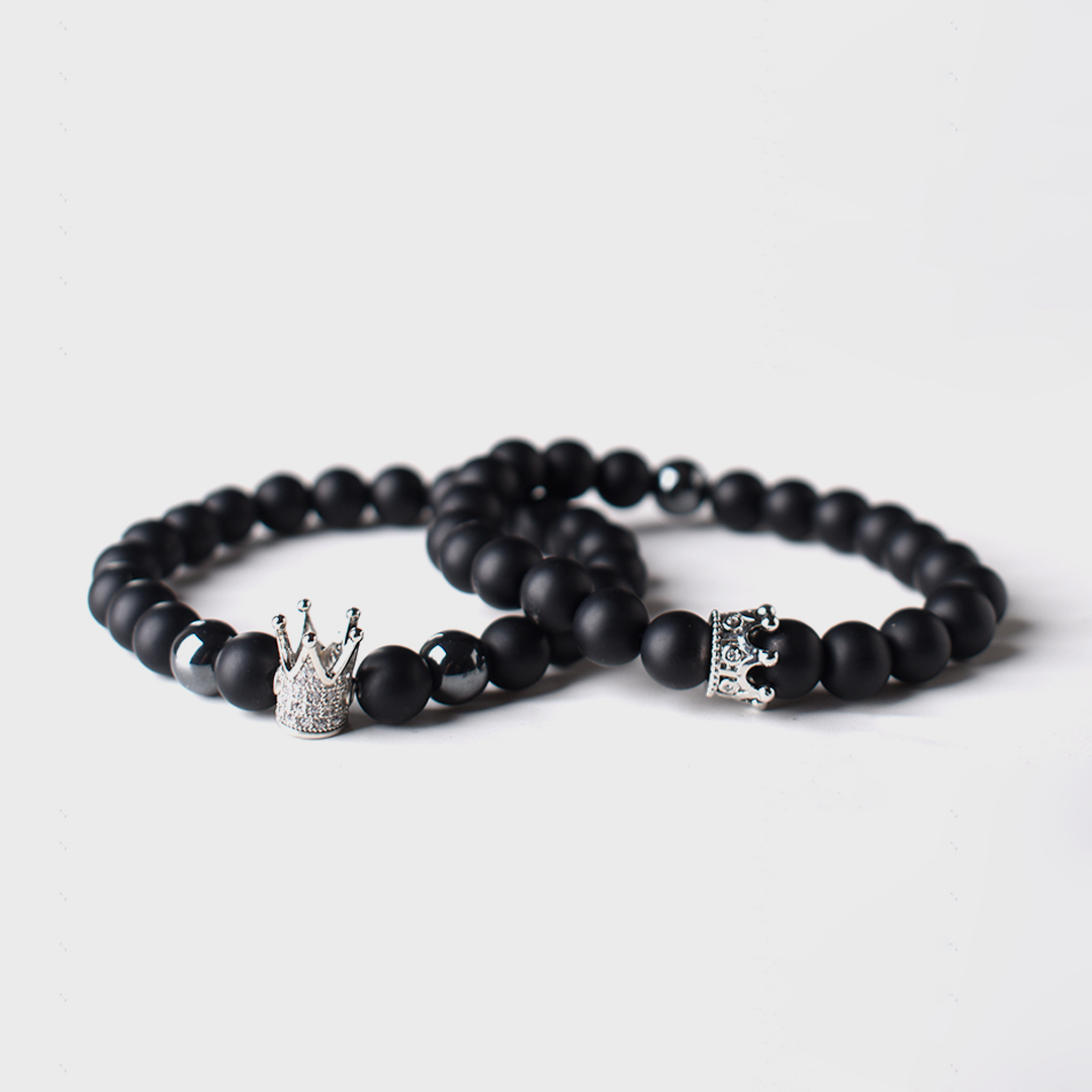 SILVER KING QUEEN x MATT BLACK STONE BRACELET