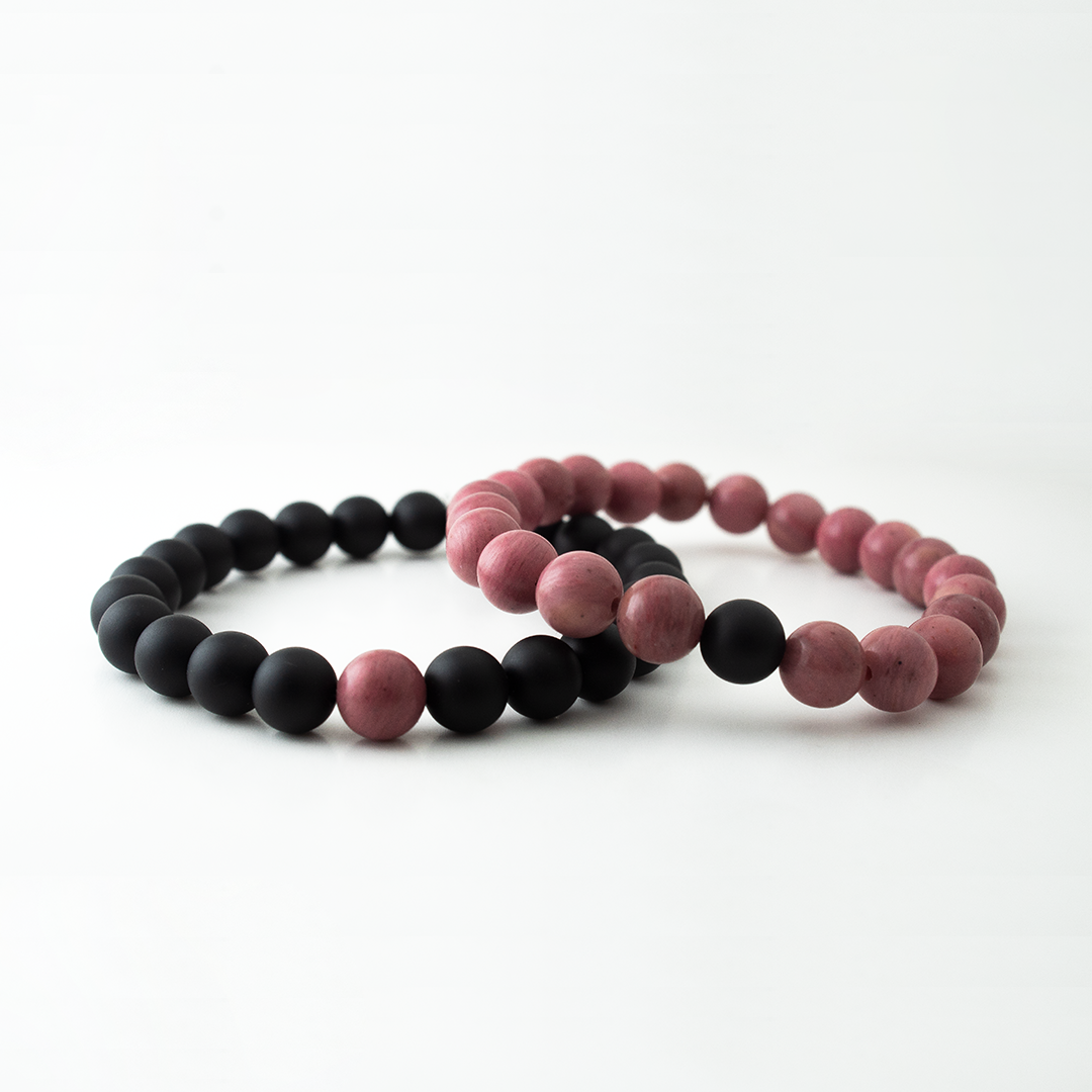 PINK RHODONITE x MATT BLACK STONE BRACELET