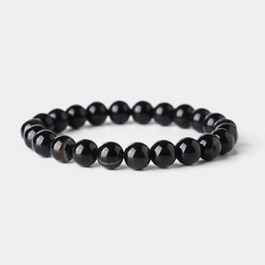 BLACK STRIPE AGATE STONE BRACELET