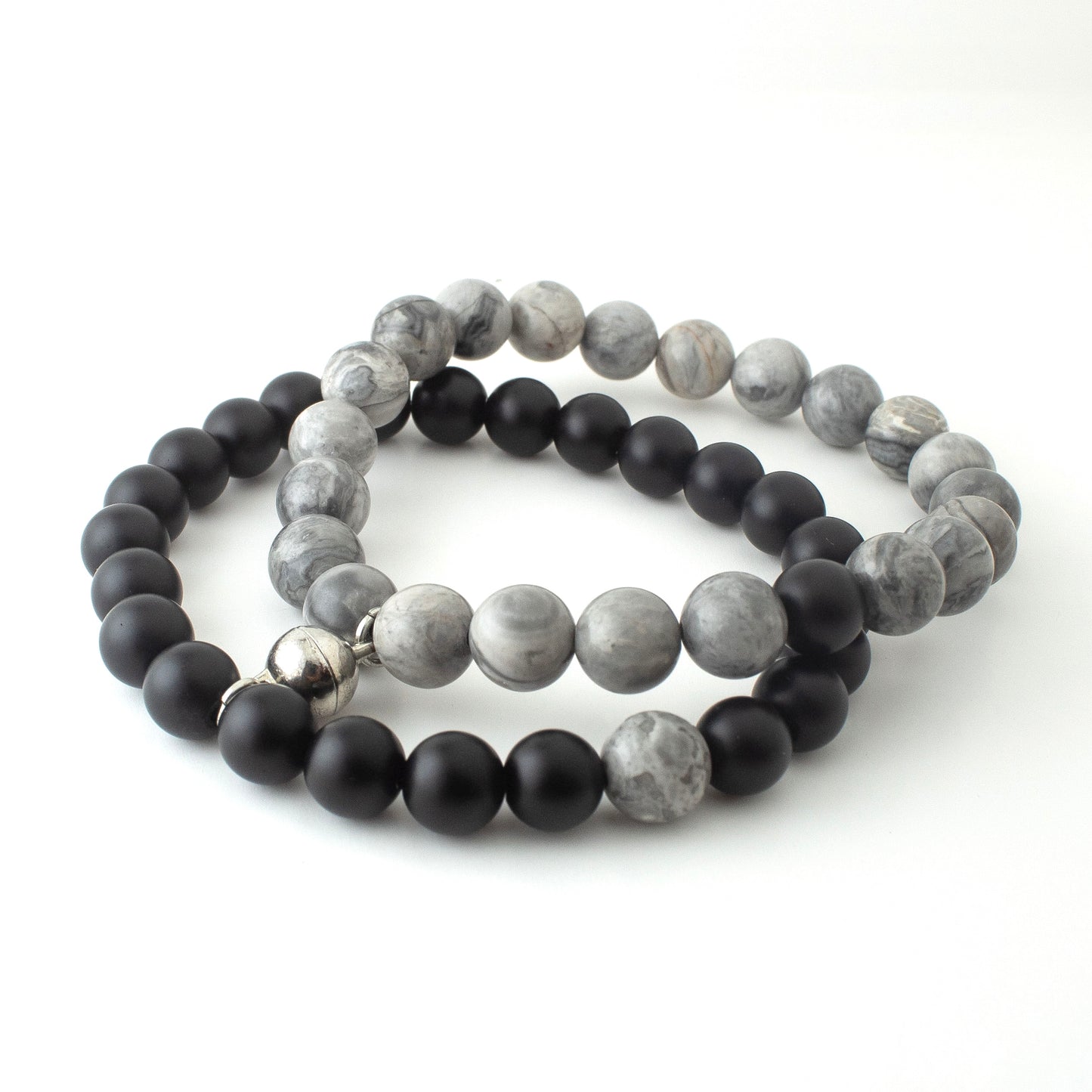 GREY JASPER x MATT BLACK MAGNETIC STONE BRACELET
