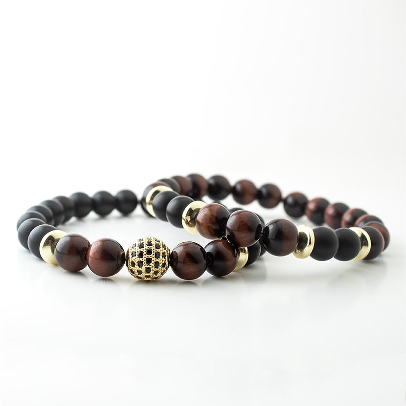 RED TIGER CZ BALL STONE BRACELET