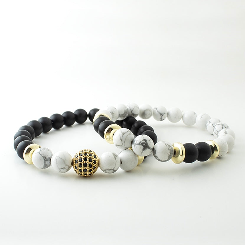 WHITE HOWLITE CZ BALL STONE BRACELET