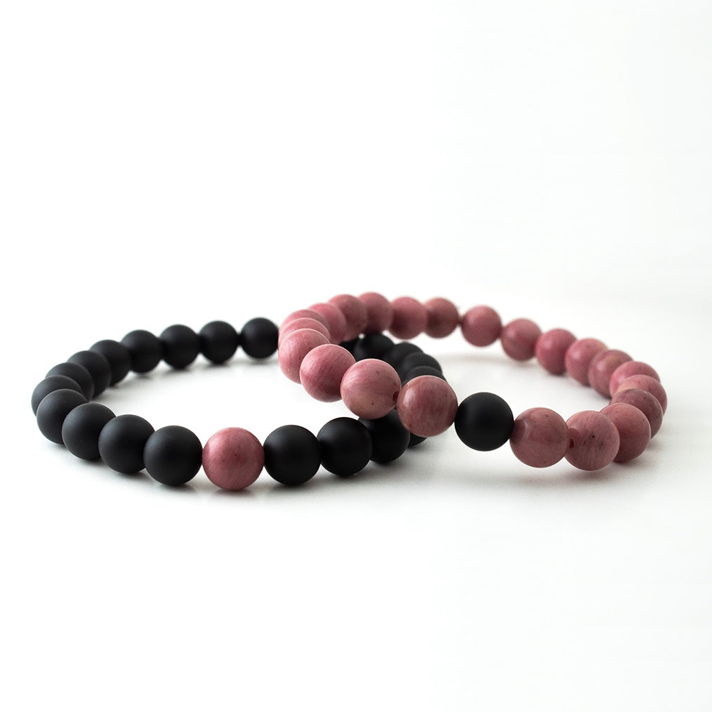 PINK RHODONITE x MATT BLACK STONE BRACELET