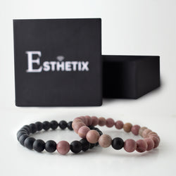 PINK RHODONITE x MATT BLACK STONE BRACELET