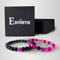 PINK STRIPE AGATE x MATT BLACK STONE BRACELET