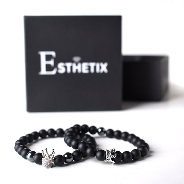 SILVER KING QUEEN x MATT BLACK STONE BRACELET