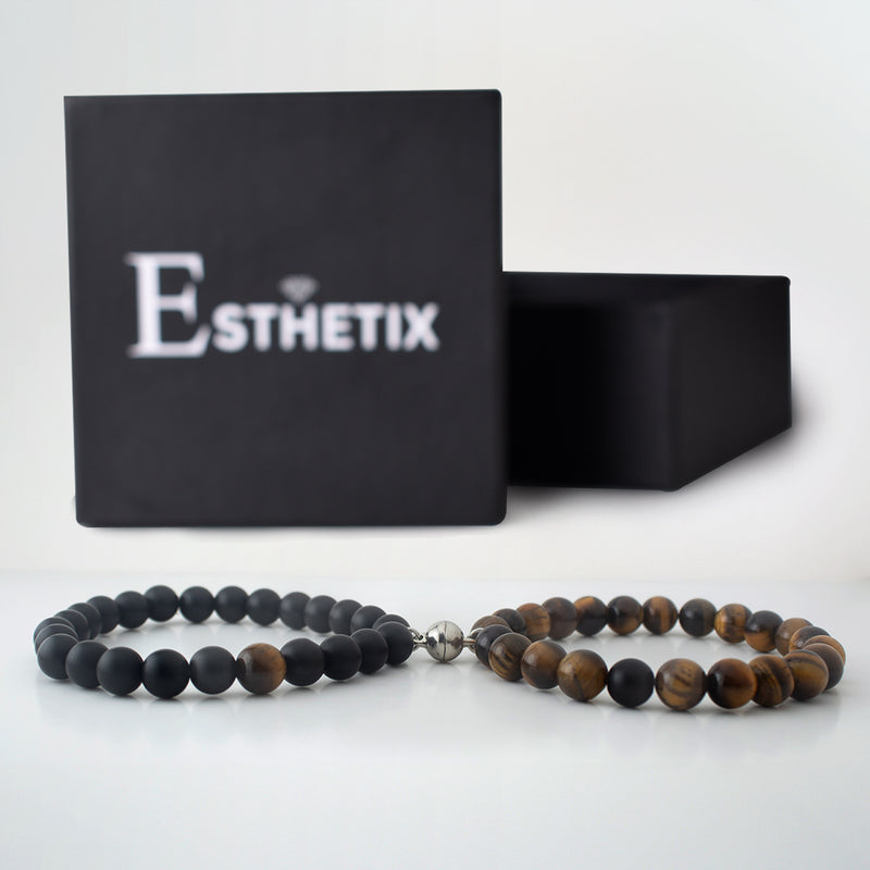 YELLOW TIGER EYE x MATT BLACK MAGNETIC STONE BRACELET