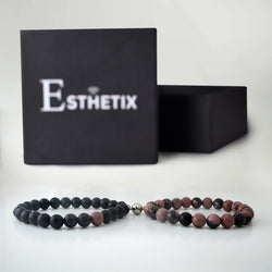 BLACK LINE RHODONITE x MATT BLACK MAGNETIC STONE BRACELET