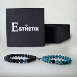 BLUE TURQUOISE x MATT BLACK MAGNETIC STONE BRACELET