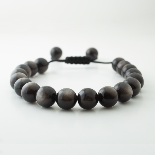 SILVER OBSIDIAN STONE BRACELET