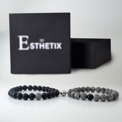 GREY JASPER x MATT BLACK MAGNETIC STONE BRACELET