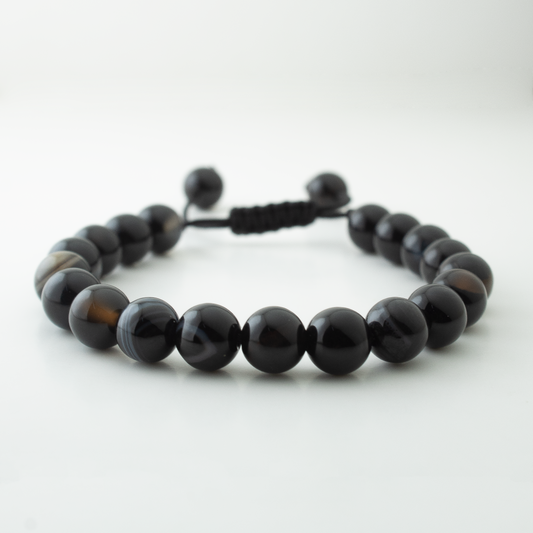 BLACK STRIPE AGATE STONE BRACELET