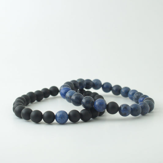 BLUE DUMORTIERITE x MATT BLACK STONE BRACELET