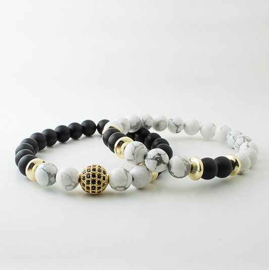 WHITE HOWLITE CZ BALL STONE BRACELET