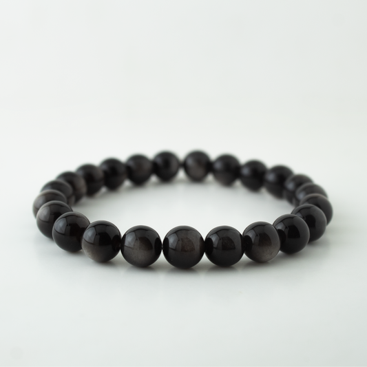 SILVER OBSIDIAN STONE BRACELET