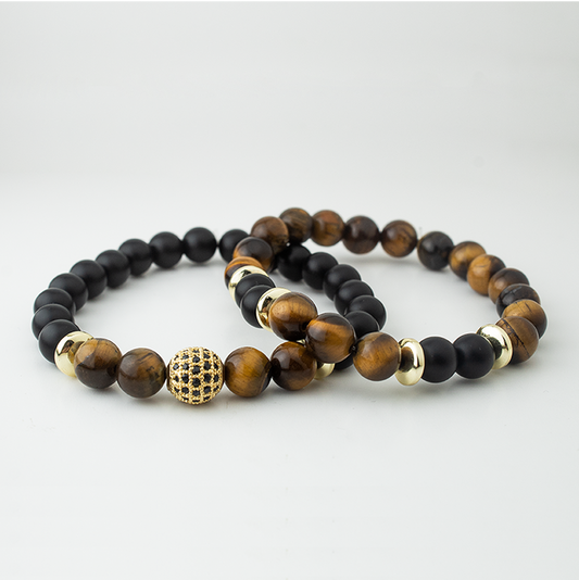 TIGER EYE CZ BALL STONE BRACELET