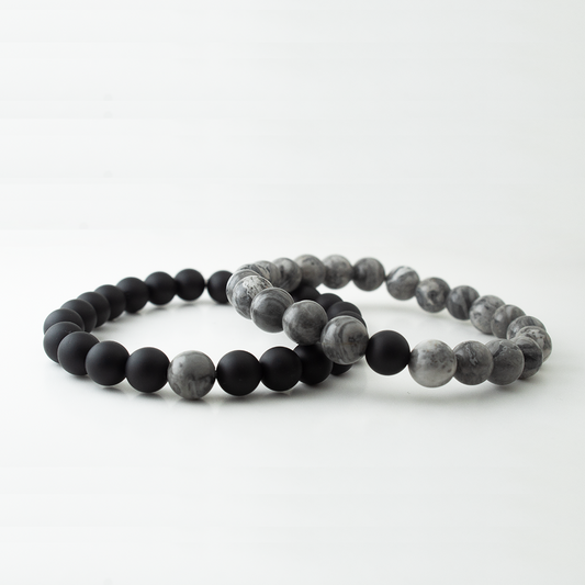 GREY JASPER x MATT BLACK STONE BRACELET