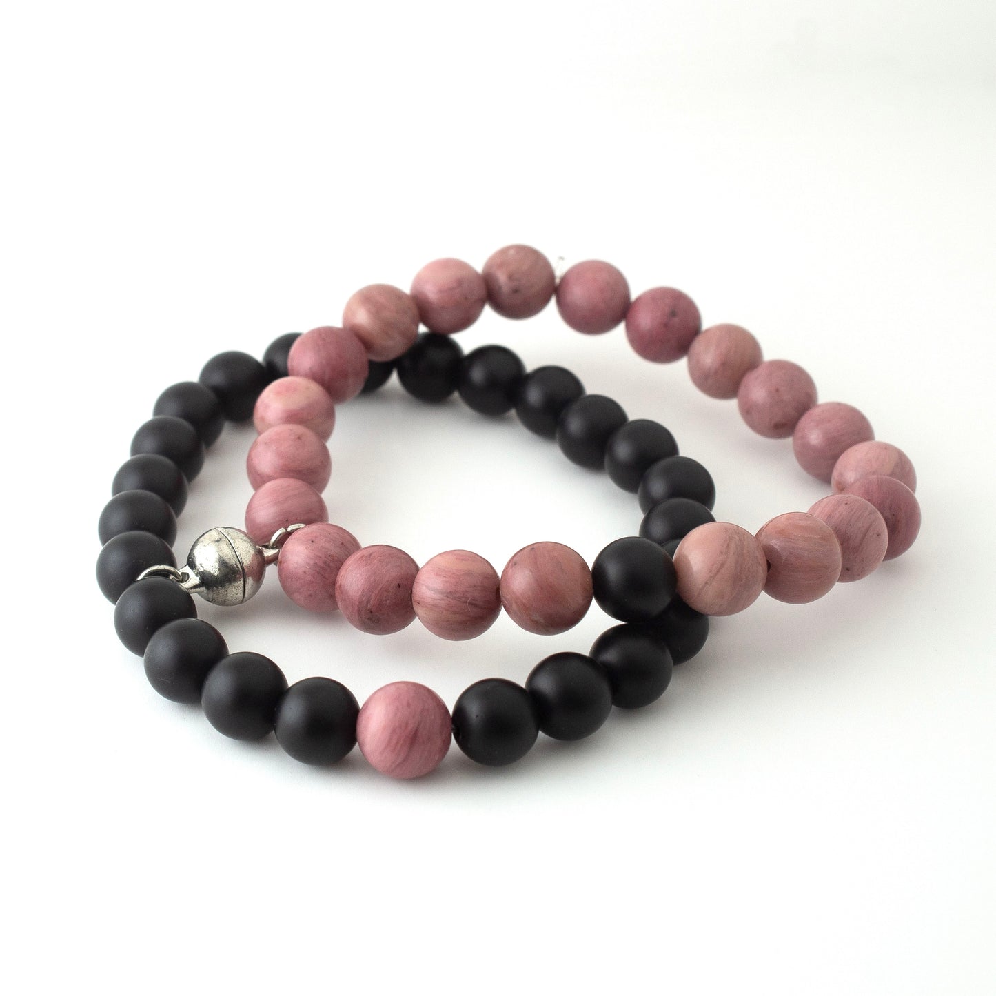 PINK RHODONITE x MATT BLACK MAGNETIC STONE BRACELET
