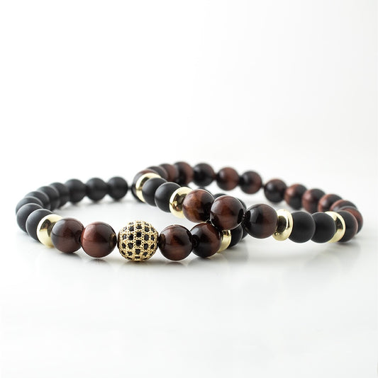 RED TIGER CZ BALL STONE BRACELET