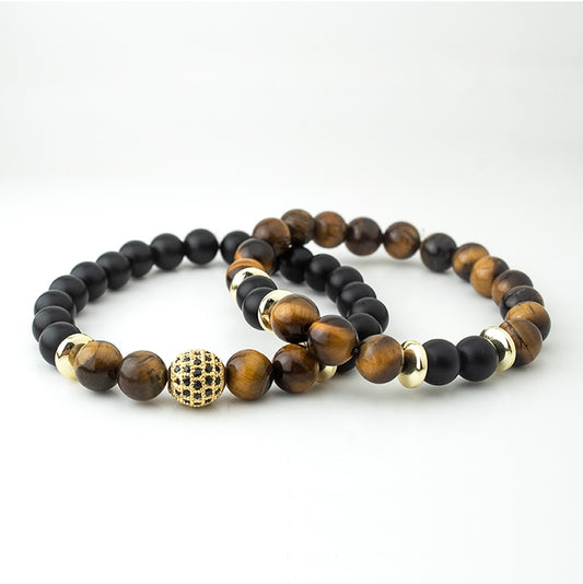 TIGER EYE CZ BALL STONE BRACELET