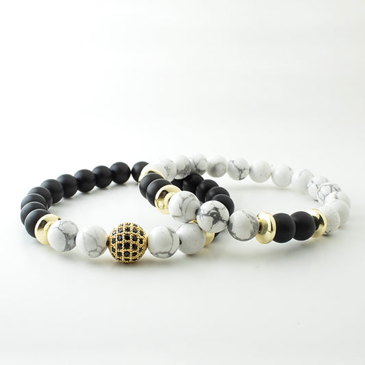 WHITE HOWLITE CZ BALL STONE BRACELET