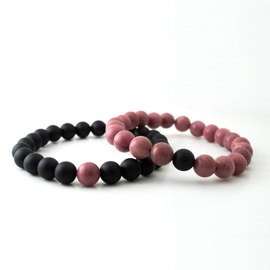 PINK RHODONITE x MATT BLACK STONE BRACELET