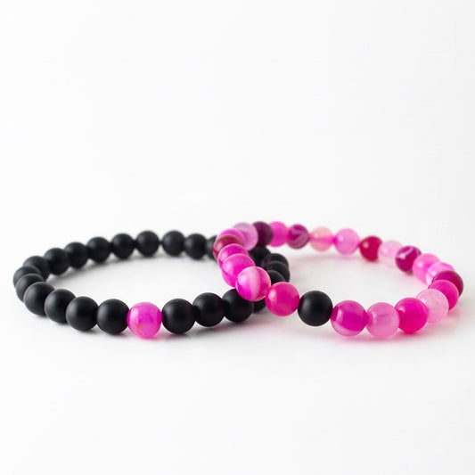 PINK STRIPE AGATE x MATT BLACK STONE BRACELET