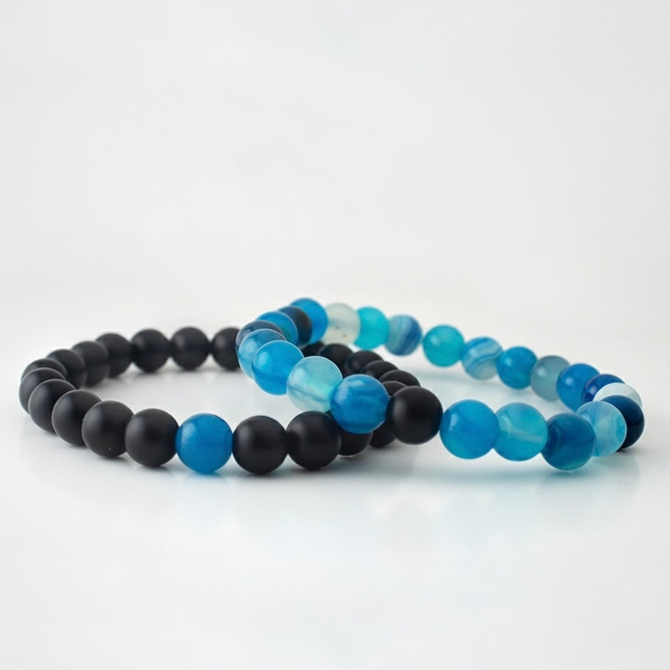 BLUE STRIPE AGATE x MATT BLACK STONE BRACELET