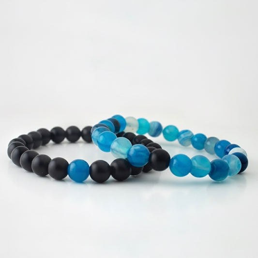 BLUE STRIPE AGATE x MATT BLACK STONE BRACELET