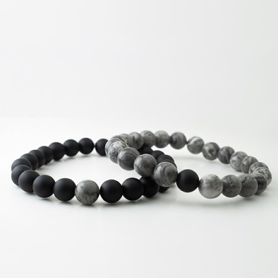 GREY JASPER x MATT BLACK STONE BRACELET
