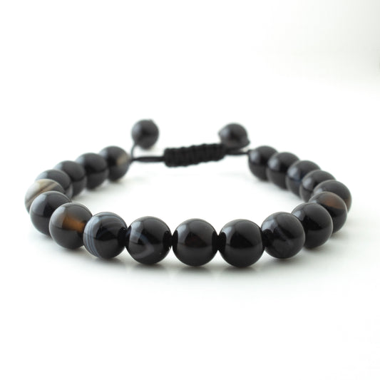 BLACK STRIPE AGATE STONE BRACELET