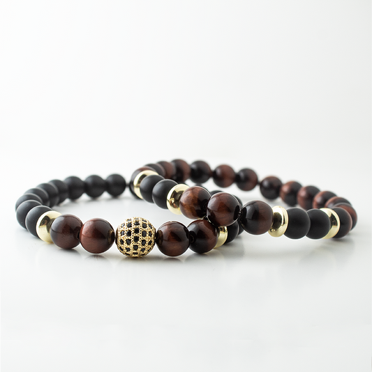 RED TIGER CZ BALL STONE BRACELET