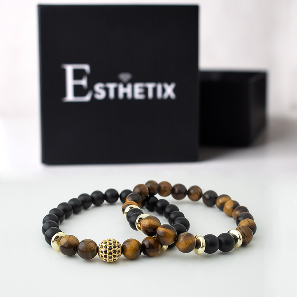 TIGER EYE CZ BALL STONE BRACELET