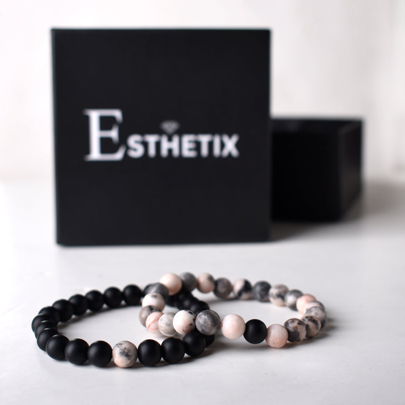 PINK ZEBRA x MATT BLACK STONE BRACELET