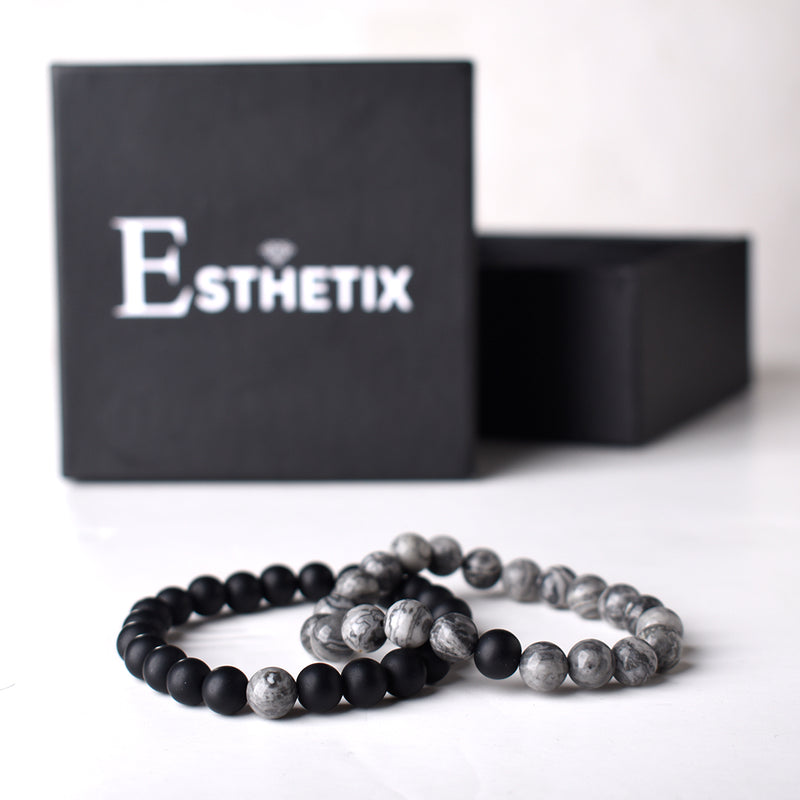 GREY JASPER x MATT BLACK STONE BRACELET