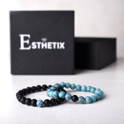 BLUE TURQUOISE x MATT BLACK STONE BRACELET