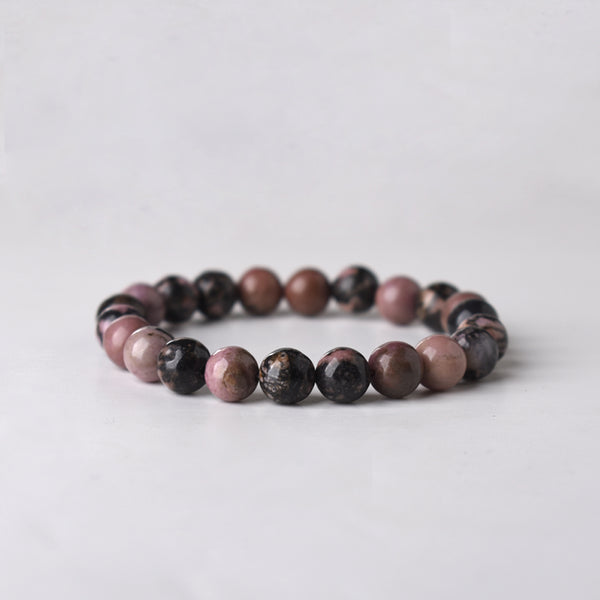 BLACK LINE RHODONITE STONE BRACELET