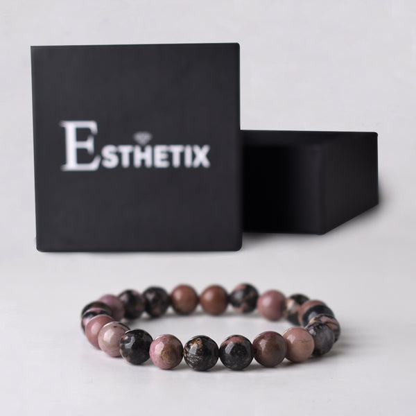 BLACK LINE RHODONITE STONE BRACELET