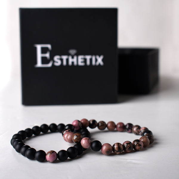 BLACK LINE RHODONITE x MATT BLACK STONE BRACELET